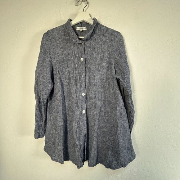 Christopher Calvin Womens Blue Linen Button-Down Long Sleeve Tunic Top Large - Picture 1 of 4